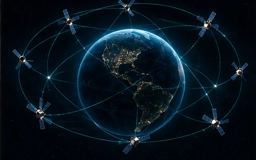 A GPS satellite constellation around Earth