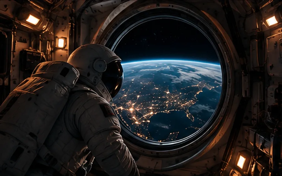 An astronaut aboard a space station